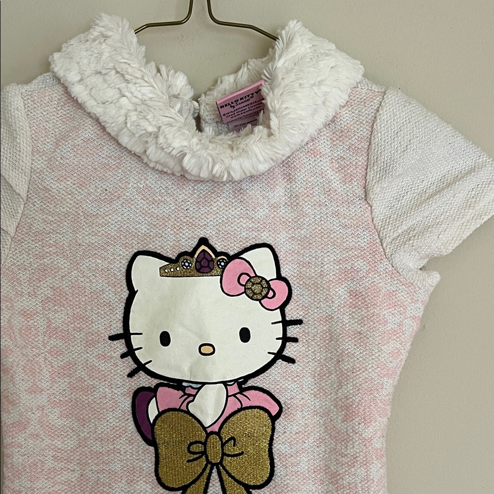 Hello Kitty Fur Trimmed Neckline Pink and White Dress Toddler Girls 5 - Picture 6 of 7